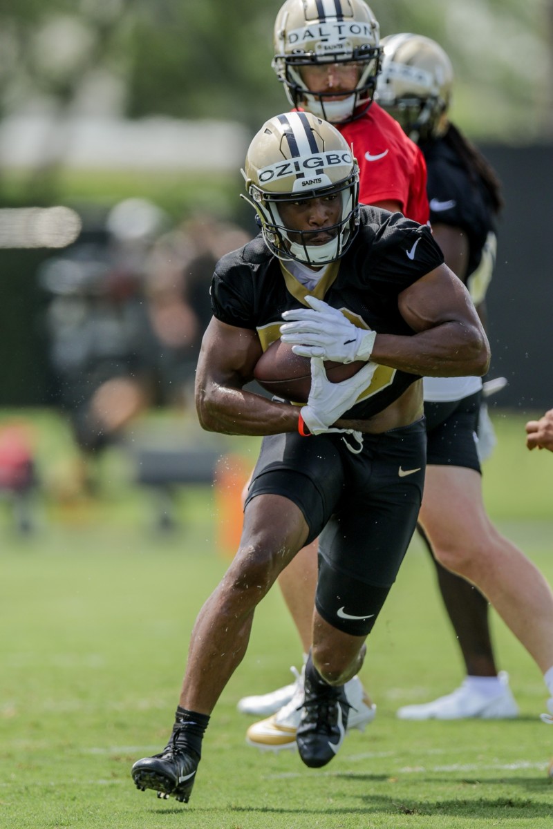 New Orleans Saints running back Devine Ozigbo (28) during minicamp at the Saints Training Facility. Mandatory Credit: Stephen Lew-USA TODAY